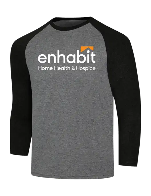 Simply Soft 3/4 Sleeve Black Frost/Grey Frost Ring Spun Cotton T-Shirt w/Enhabit Logo
