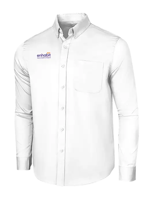Long Sleeve White Superpro React Twill Shirt w/Enhabit Logo