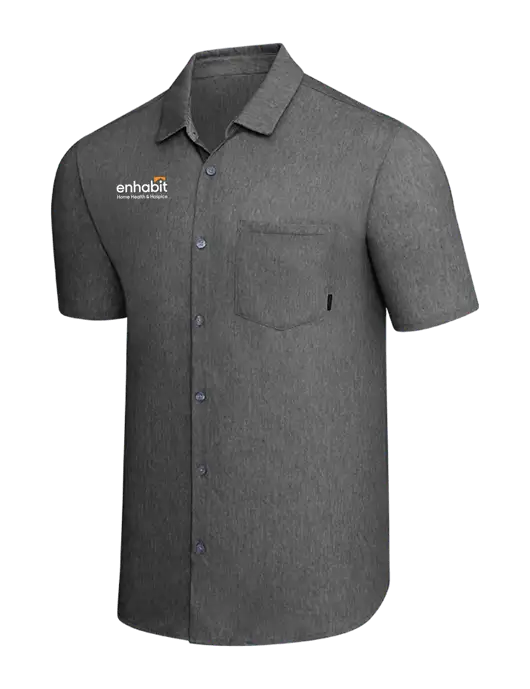 OGIO Dark Grey Heather Extend Short Sleeve Button Up Shirt w/Enhabit Logo