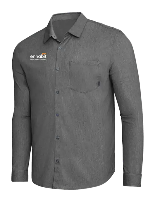 OGIO Dark Grey Heather Extend Long Sleeve Button Up Shirt w/Enhabit Logo