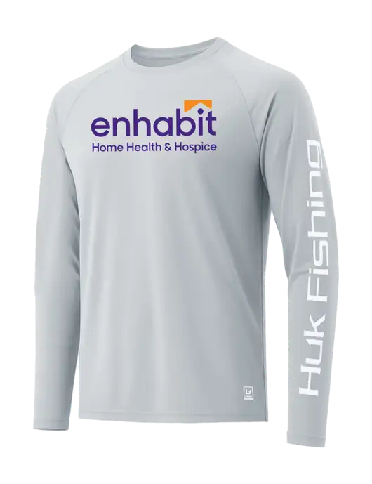 HUK Light Grey LoPro Pursuit Long Sleeve T-Shirt w/Enhabit Logo