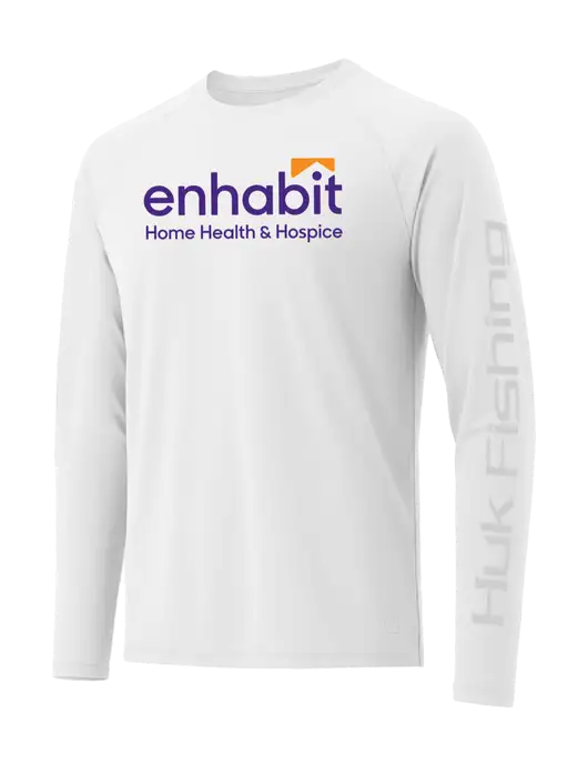 HUK White LoPro Pursuit Long Sleeve T-Shirt w/Enhabit Logo