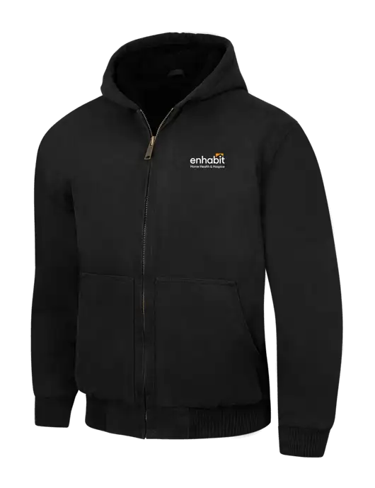 CornerStone Black Washed Duck Cloth Insulated Hooded Work Jacket w/Enhabit Logo