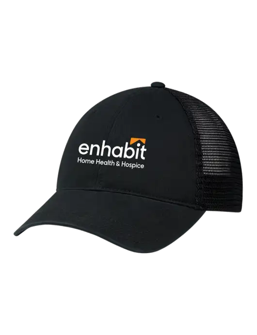 Richardson 111 Garment Washed Trucker Cap Black w/Black Mesh w/Enhabit Logo
