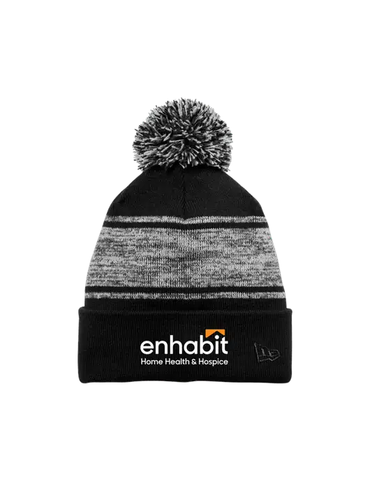New Era Black/Charcoal Knit Chilled Pom Beanie w/Enhabit Logo