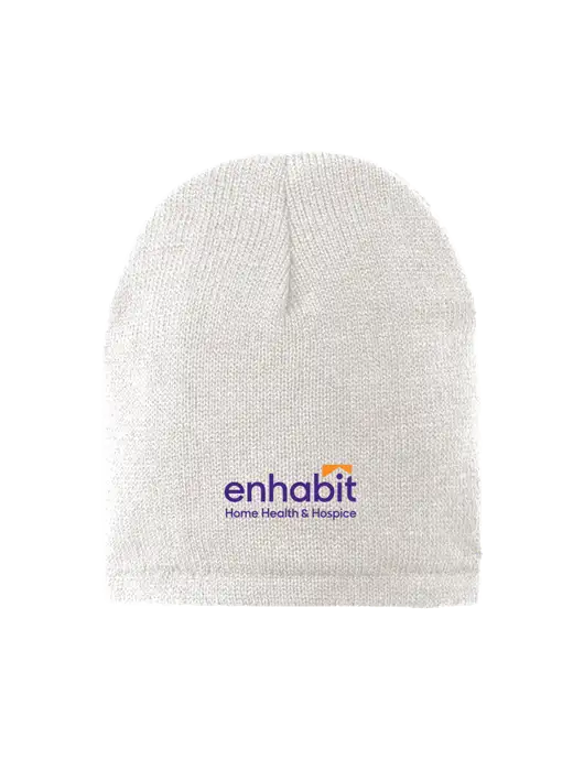 White Fleece-Lined Beanie Cap w/Enhabit Logo