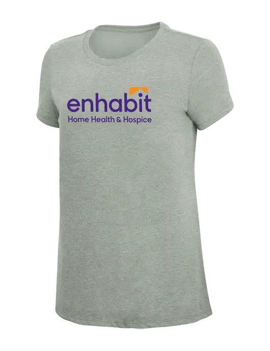Womens Simply Soft Heathered Light Grey 4.5oz Poly/Combed Ring Spun Cotton T-Shirt w/Enhabit Logo