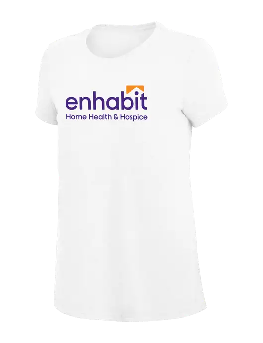 Womens Simply Soft White 4.5oz Poly/Combed Ring Spun Cotton T-Shirt
 w/Enhabit Logo