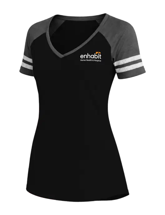 Womens Black/Charcoal Heather V-Neck Game Tee w/Enhabit Logo