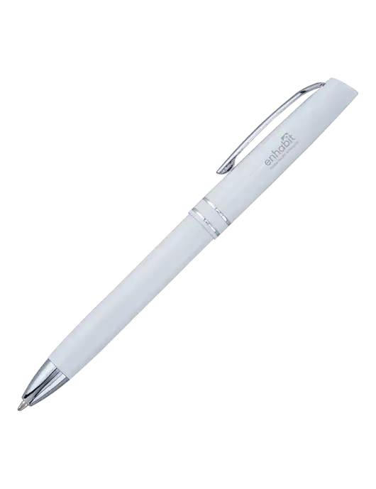 White Anguilla Black Ink Pen w/Enhabit Logo