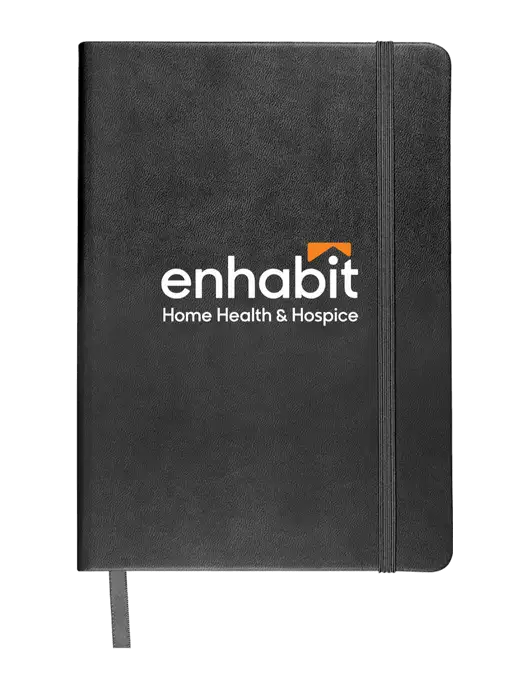 Black Comfort Touch Bound Journal 5 ¾" W x 8 ½” H w/Enhabit Logo