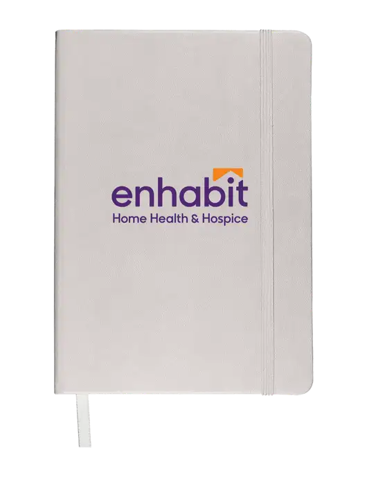 White Comfort Touch Bound Journal 5 ¾" W x 8 ½” H w/Enhabit Logo