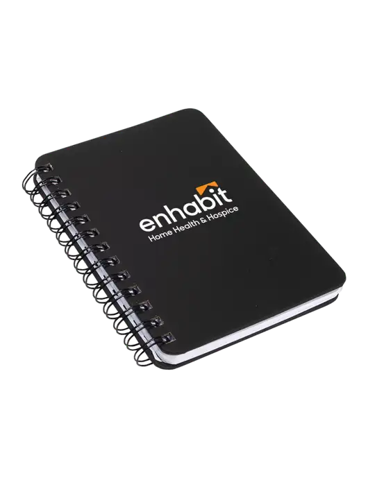 Sturdy Black Hardcover Notebook, 5.25 x 7 w/Enhabit Logo