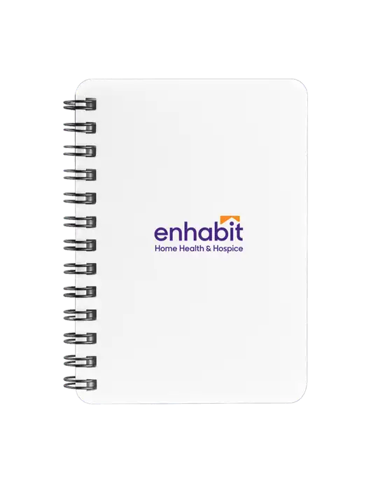 Sturdy White Hardcover Notebook, 5.25 x 7 w/Enhabit Logo