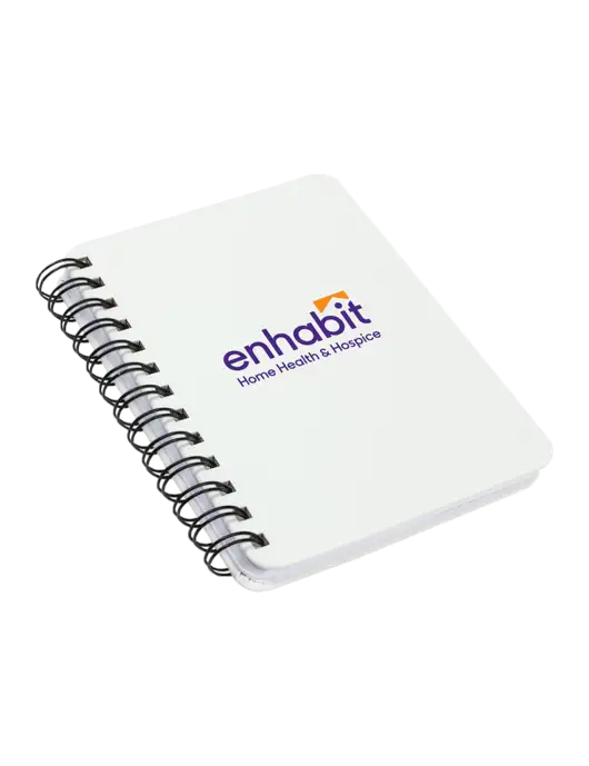 Sturdy White Hardcover Notebook, 5.25 x 7 w/Enhabit Logo