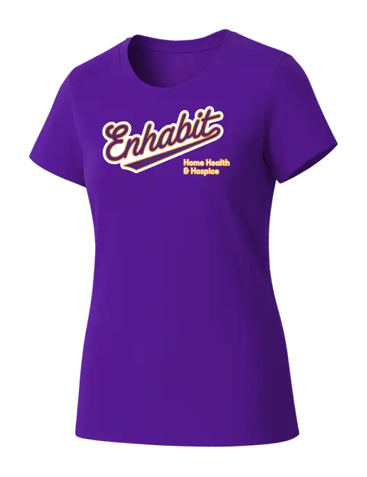 Womens Seriously Soft Purple T-Shirt w/Enhabit Baseball Logo