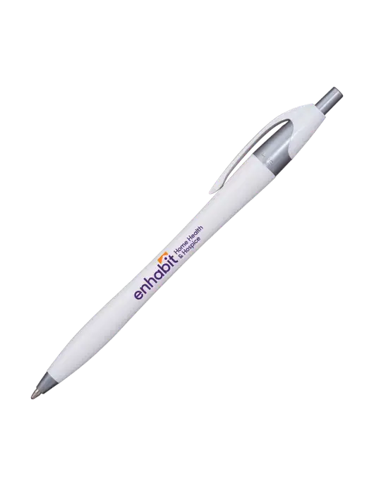 Novella White/Silver Shimmer Pen - Blue Ink w/Enhabit Logo
