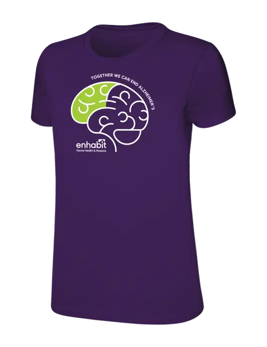 Womens Ring Spun Purple 4.5 oz T-Shirt w/Enhabit Alzheimer Logo, Enhabit Alzheimer Logo