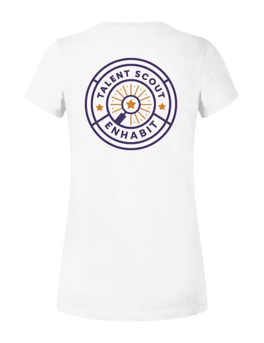 Womens Ring Spun White 4.5 oz T-Shirt w/Talent Scout Back Logo, Talent Scout Logo