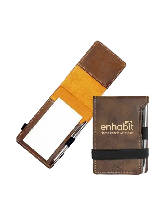 Rustic Leatherette Mini Notepad w/Pen, 3.25 x 4.75 w/Enhabit Logo