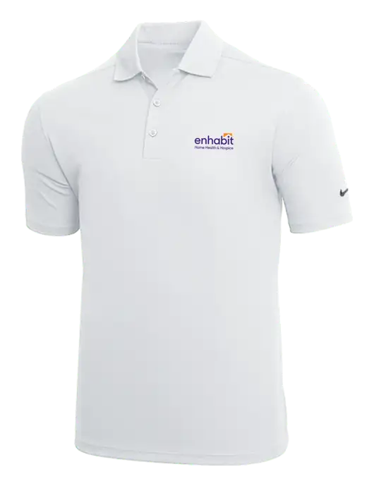 NIKE White Dri-Fit Micro Pique Polo w/Enhabit Logo