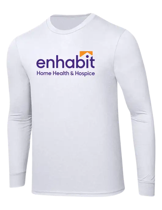 Simply Soft Long Sleeve White 4.5 oz, Poly/Combed Ring Spun Cotton T-Shirt w/Enhabit Logo