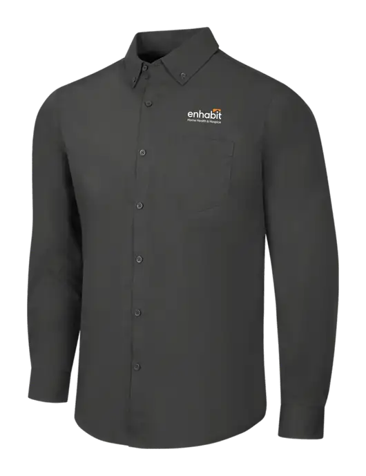 Dark Grey Long Sleeve Carefree Poplin Shirt w/Enhabit Logo
