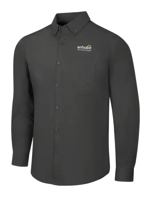 Dark Grey Long Sleeve Carefree Poplin Shirt w/Enhabit Logo