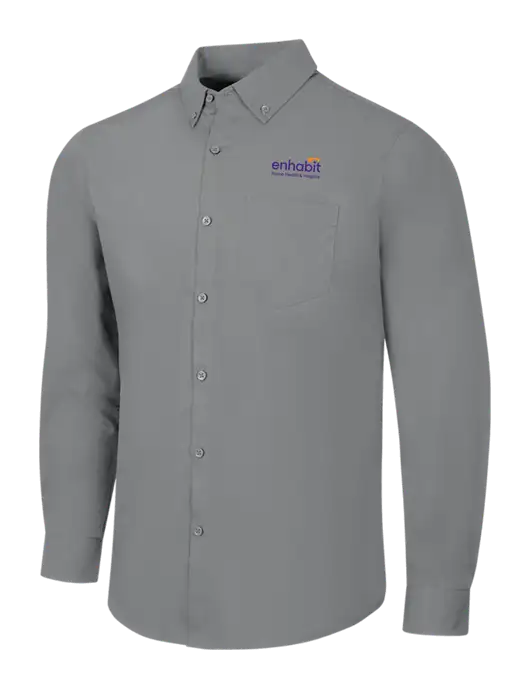 Medium Grey Long Sleeve Carefree Poplin Shirt w/Enhabit Logo