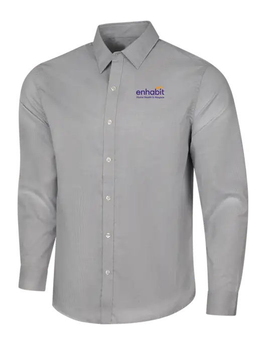 Light Grey/White Pincheck Easy Care Shirt w/Enhabit Logo