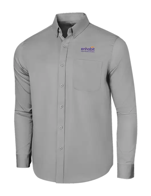 Long Sleeve Light Grey Superpro React Twill Shirt w/Enhabit Logo