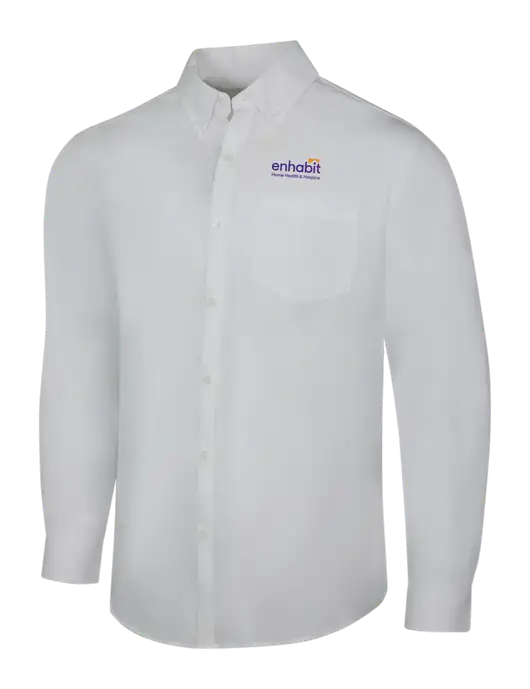 White Long Sleeve Carefree Poplin Shirt w/Enhabit Logo