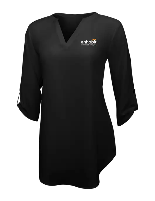 Womens Black 3/4 Sleeve Tunic Blouse w/Enhabit Logo