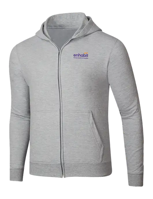 Light Grey Heather 8.5 oz Ring Spun Zip Hooded Sweatshirt w/Enhabit Logo