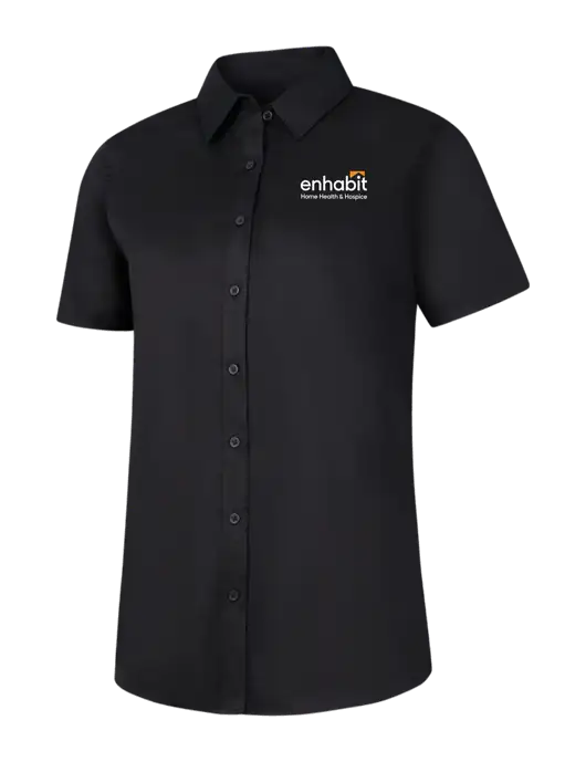 Womens Black Short Sleeve Superpro React Twill Shirt w/Enhabit Logo