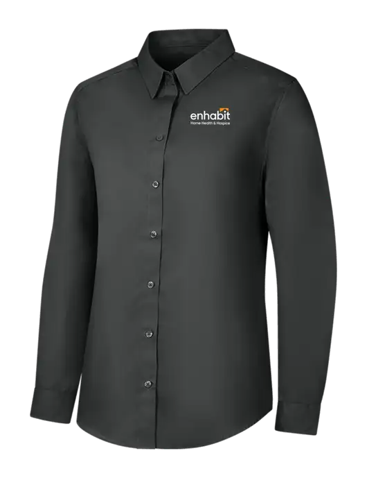 Womens Dark Grey Long Sleeve Carefree Poplin Shirt w/Enhabit Logo
