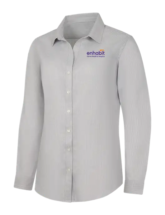 Light Grey/White Womens Pincheck Easy Care Shirt w/Enhabit Logo