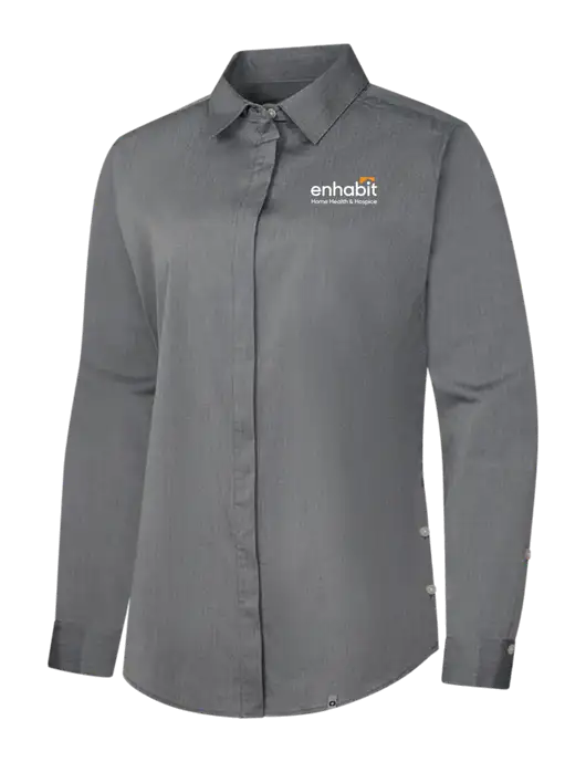 OGIO Womens Medium Grey Heather Commuter Woven Shirt w/Enhabit Logo