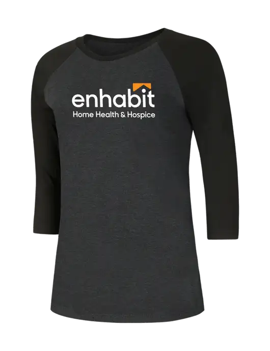 Womens Simply Soft 3/4 Sleeve Black/Black Frost Ring Spun Cotton T-Shirt w/Enhabit Logo