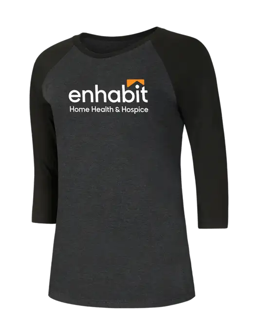 Womens Simply Soft 3/4 Sleeve Black/Black Frost Ring Spun Cotton T-Shirt w/Enhabit Logo