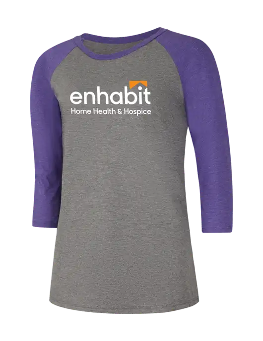 Womens Simply Soft 3/4 Sleeve Purple Frost/Grey Frost Ring Spun Cotton T-Shirt w/Enhabit Logo