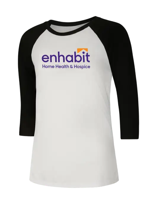 Womens Simply Soft 3/4 Sleeve Black/White Ring Spun Cotton T-Shirt w/Enhabit Logo