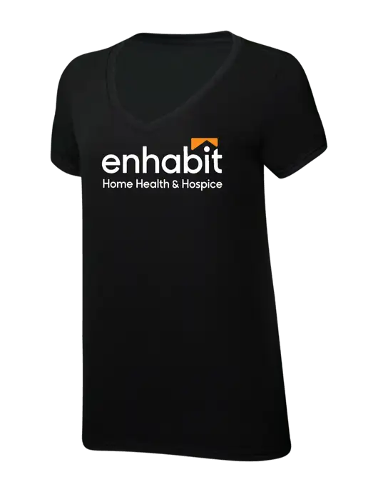 Womens Simply Soft V-Neck Black 4.5oz  Poly/Combed Ring Spun Cotton T-Shirt w/Enhabit Logo