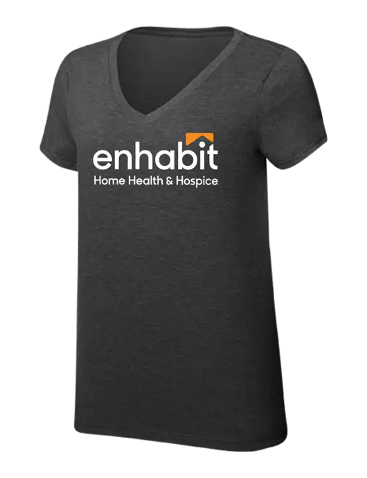 Womens Simply Soft V-Neck Black Frost 4.5oz  Poly/Combed Ring Spun Cotton T-Shirt w/Enhabit Logo