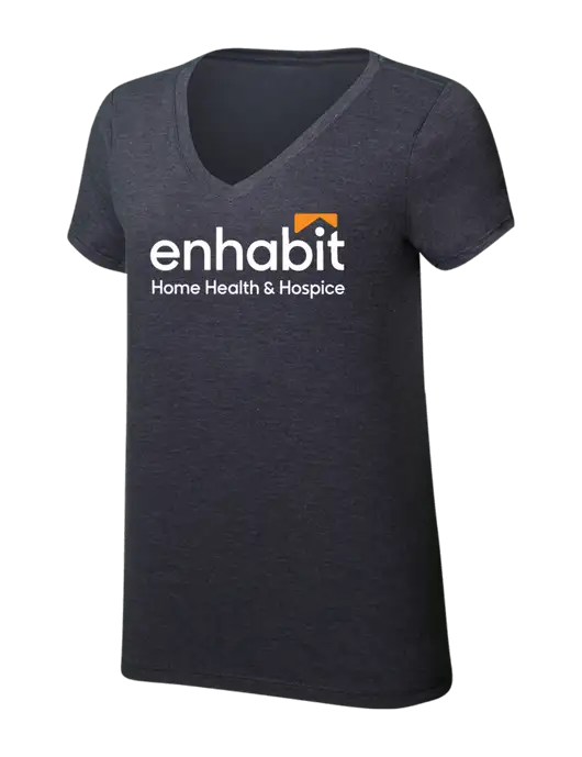 Womens Simply Soft V-Neck Heather Charcoal 4.5oz  Poly/Combed Ring Spun Cotton T-Shirt w/Enhabit Logo