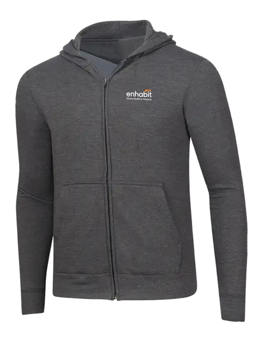 Dark Heather Grey 8.5 oz Ring Spun Zip Hooded Sweatshirt w/Enhabit Logo