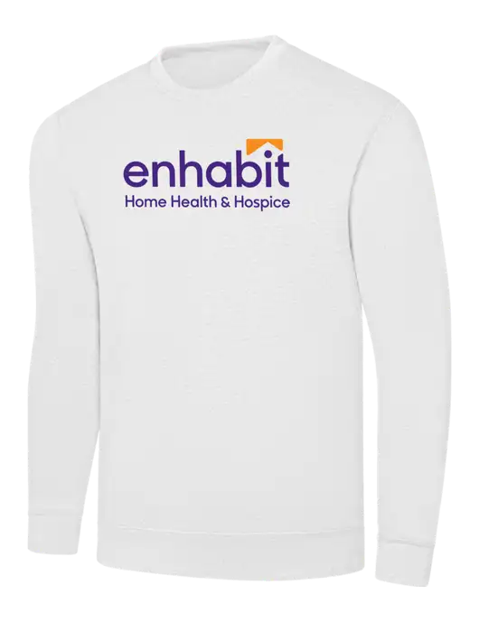 White 7.8 oz Ring Spun Crew Sweatshirt w/Enhabit Logo