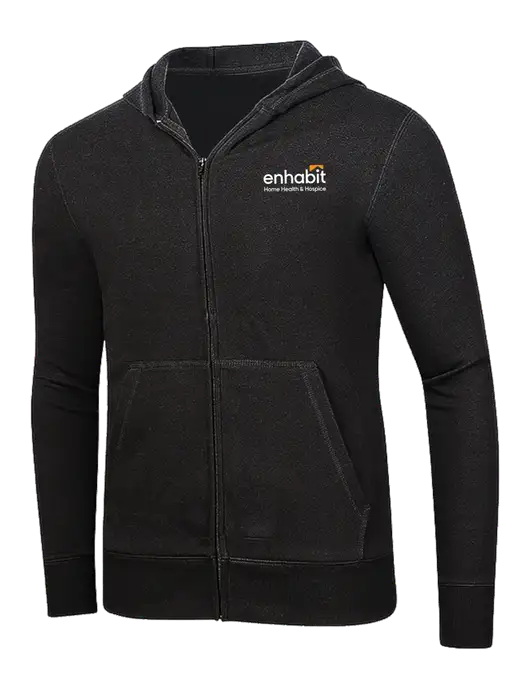 Full-Zip Black Heavyweight Hooded Sweatshirt w/Enhabit Logo