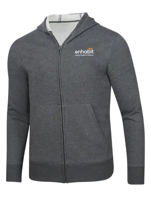 Full-Zip Dark Grey Heather Heavyweight Hooded Sweatshirt w/Enhabit Logo