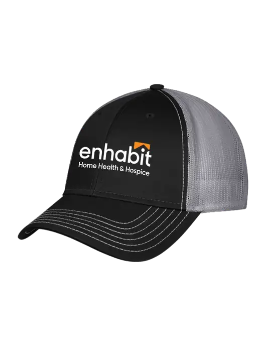 Black/Medium Dark Grey Mesh Trucker Cap Snap Back w/Enhabit Logo